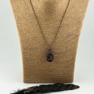Antique Copper Wrapped Labradorite Pendant Necklace
